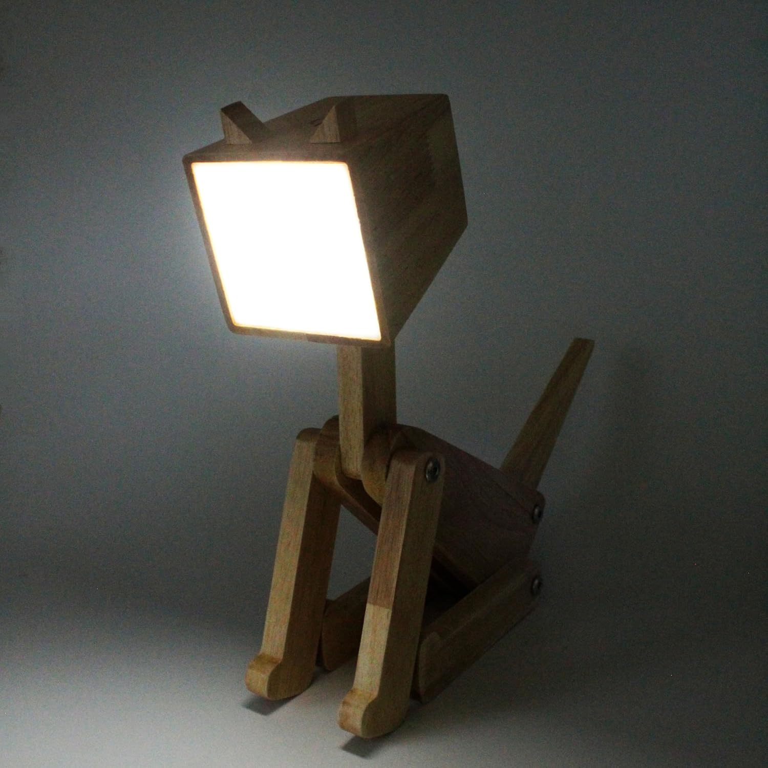 Wooden Cat Table Lamp Rechargeable
