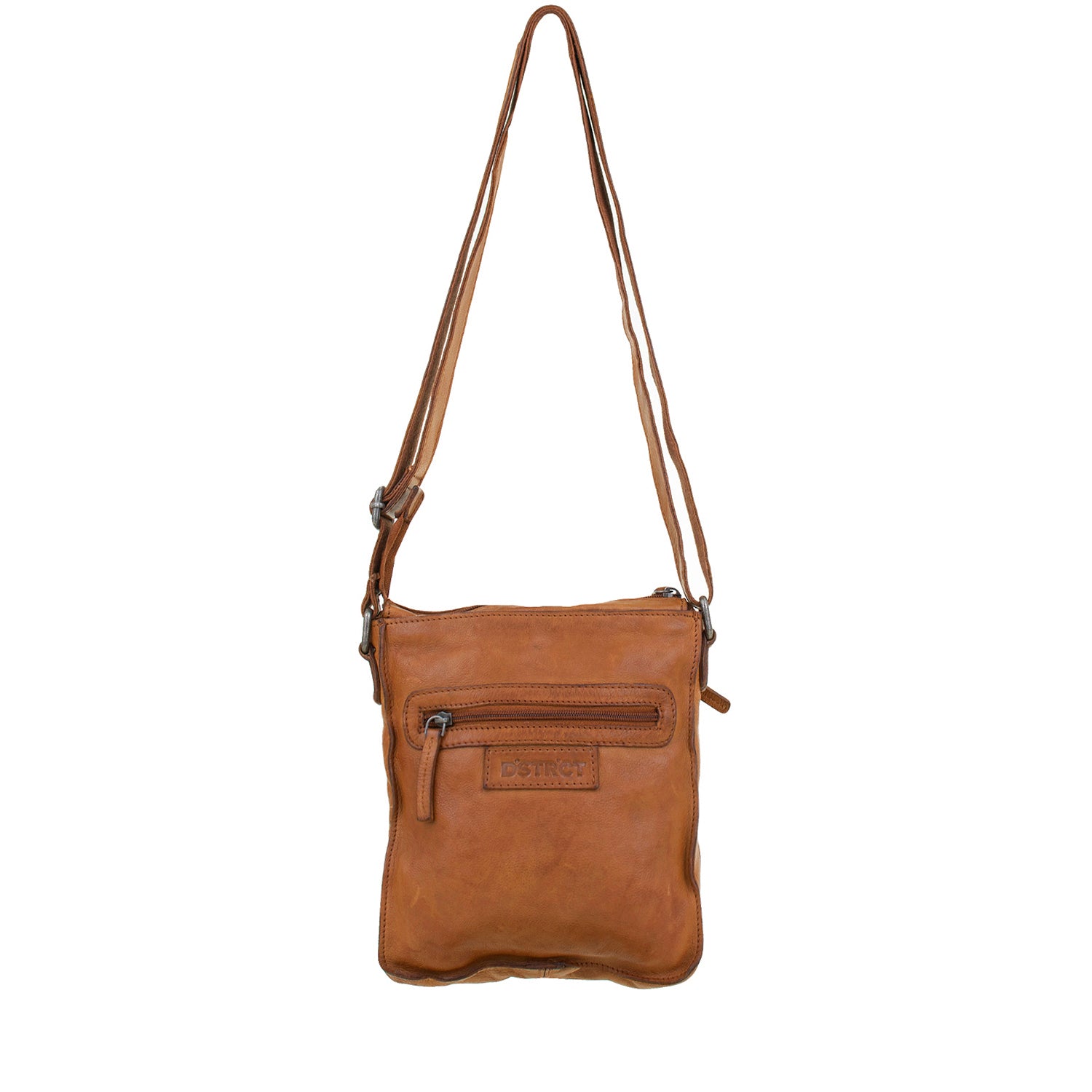DSTRCT Leather Shoulder Bag Harrington Road Crossbody with extra pocket Cognac