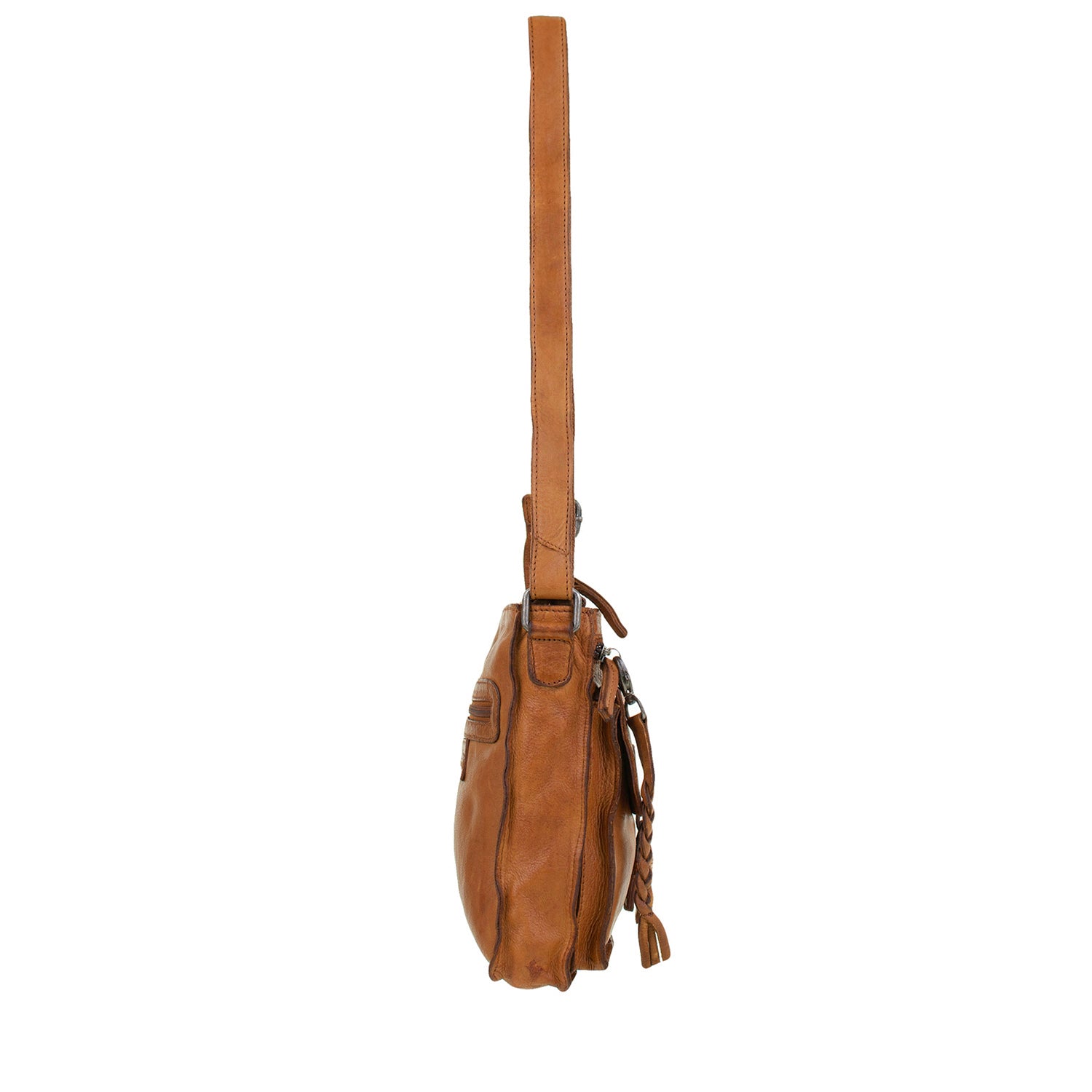 DSTRCT Leather Shoulder Bag Harrington Road Crossbody with extra pocket Cognac
