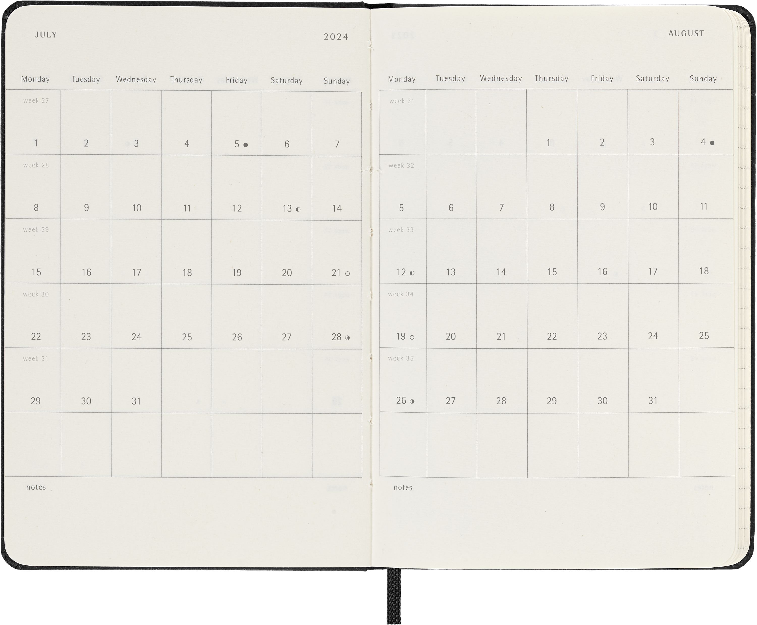 Moleskine 2024 diary hardcover pocket week on 2 pages