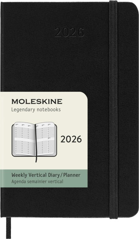 Moleskine 2026 Diary Black Hardcover Week Vertical - 2 Sizes