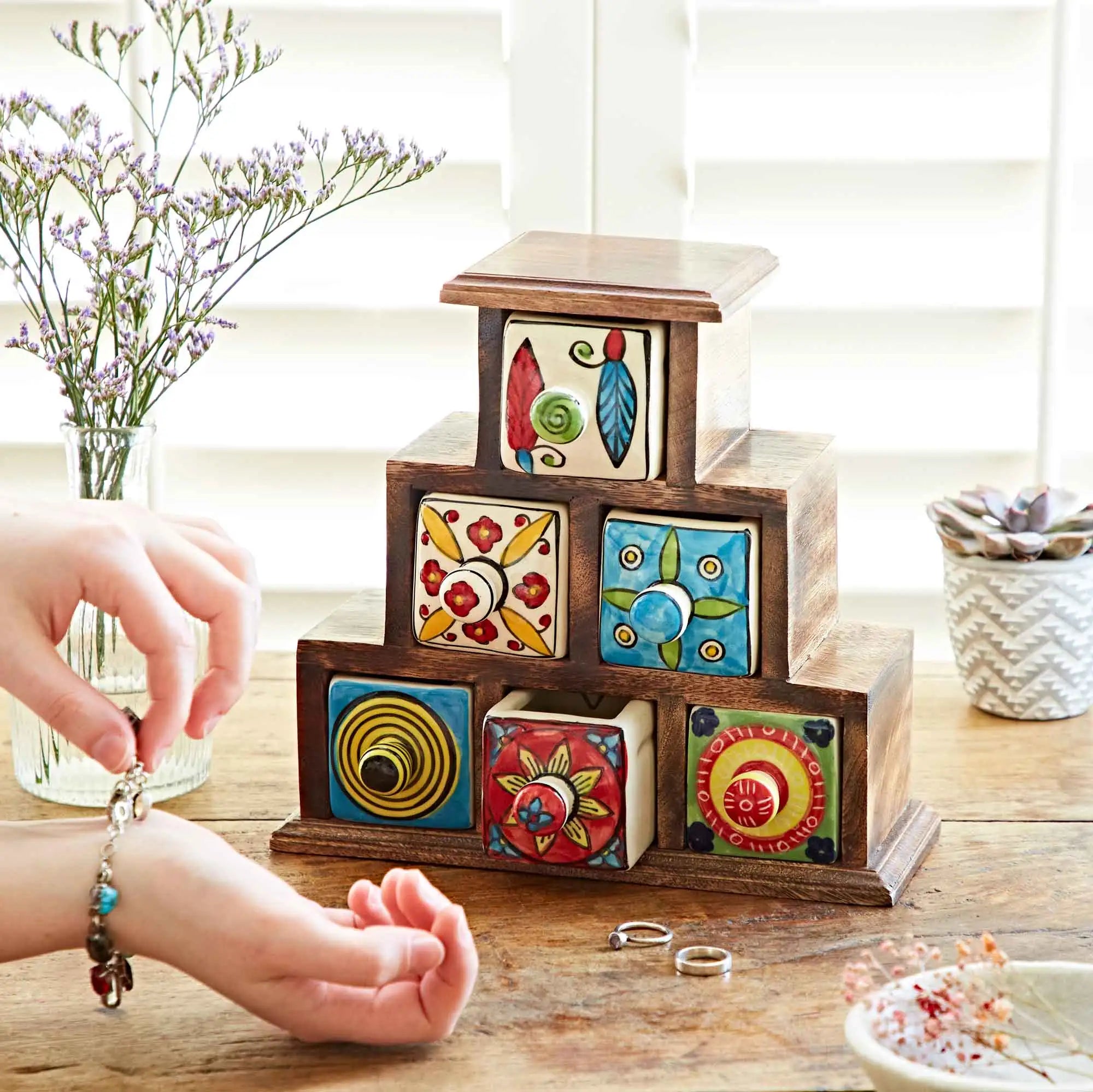 Wood Pyramid Drawers Multi-Colored