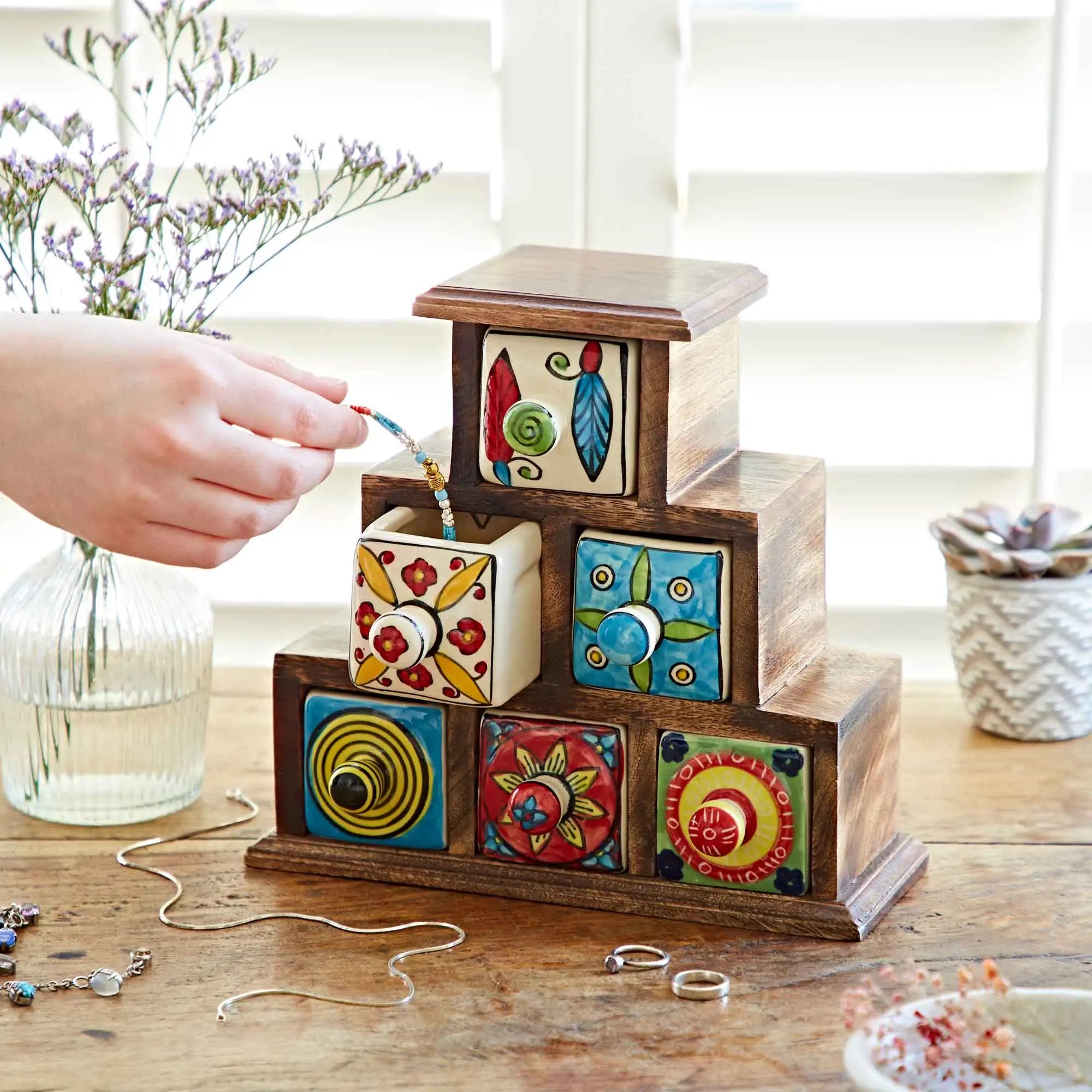 Wood Pyramid Drawers Multi-Colored