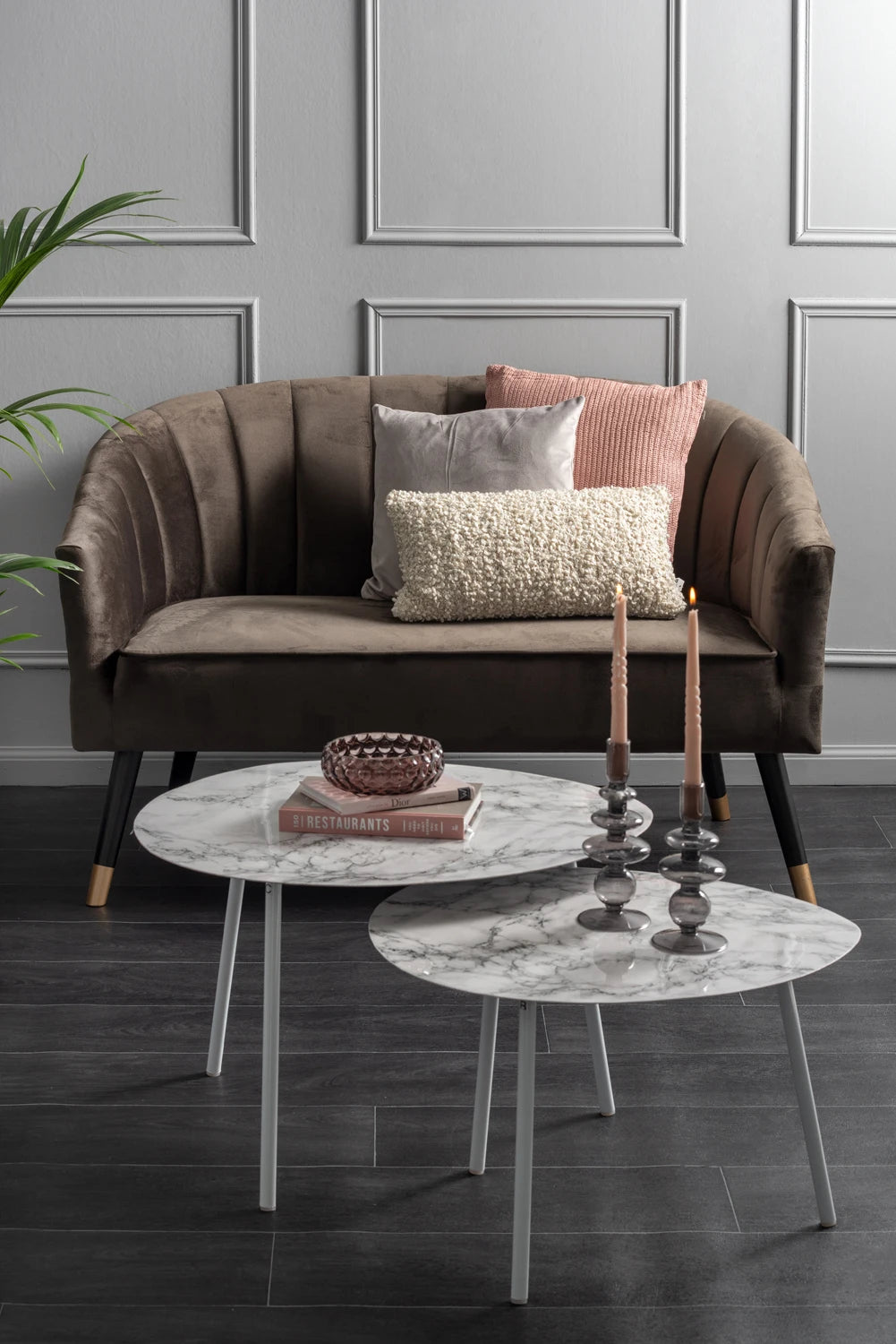 Leitmotiv Ovoid Bijzettafel Marmerlook Wit