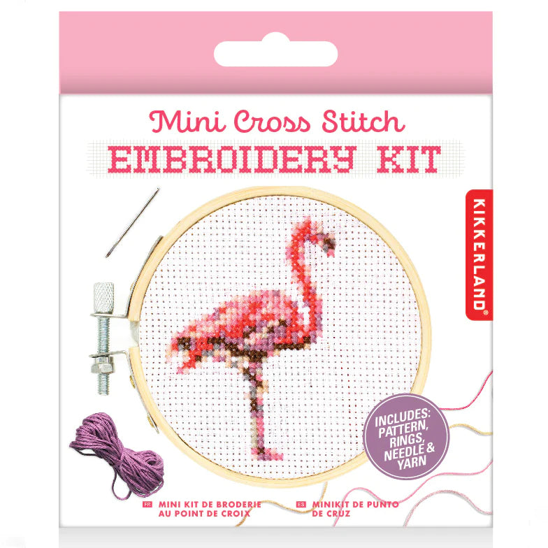 Mini Cross Stitch Embroidery Kit - Flamingo