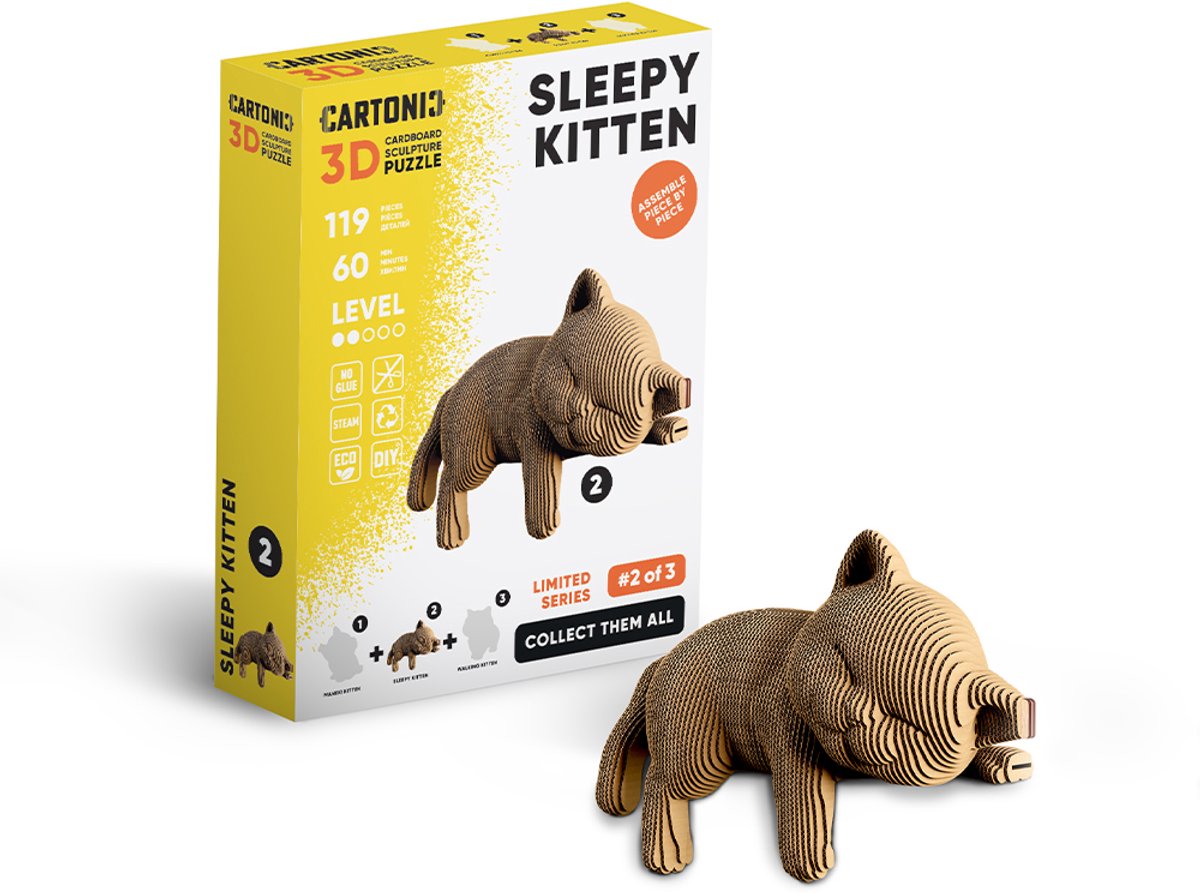 123 3D Kartonnen Puzzel: Slapende Kitten