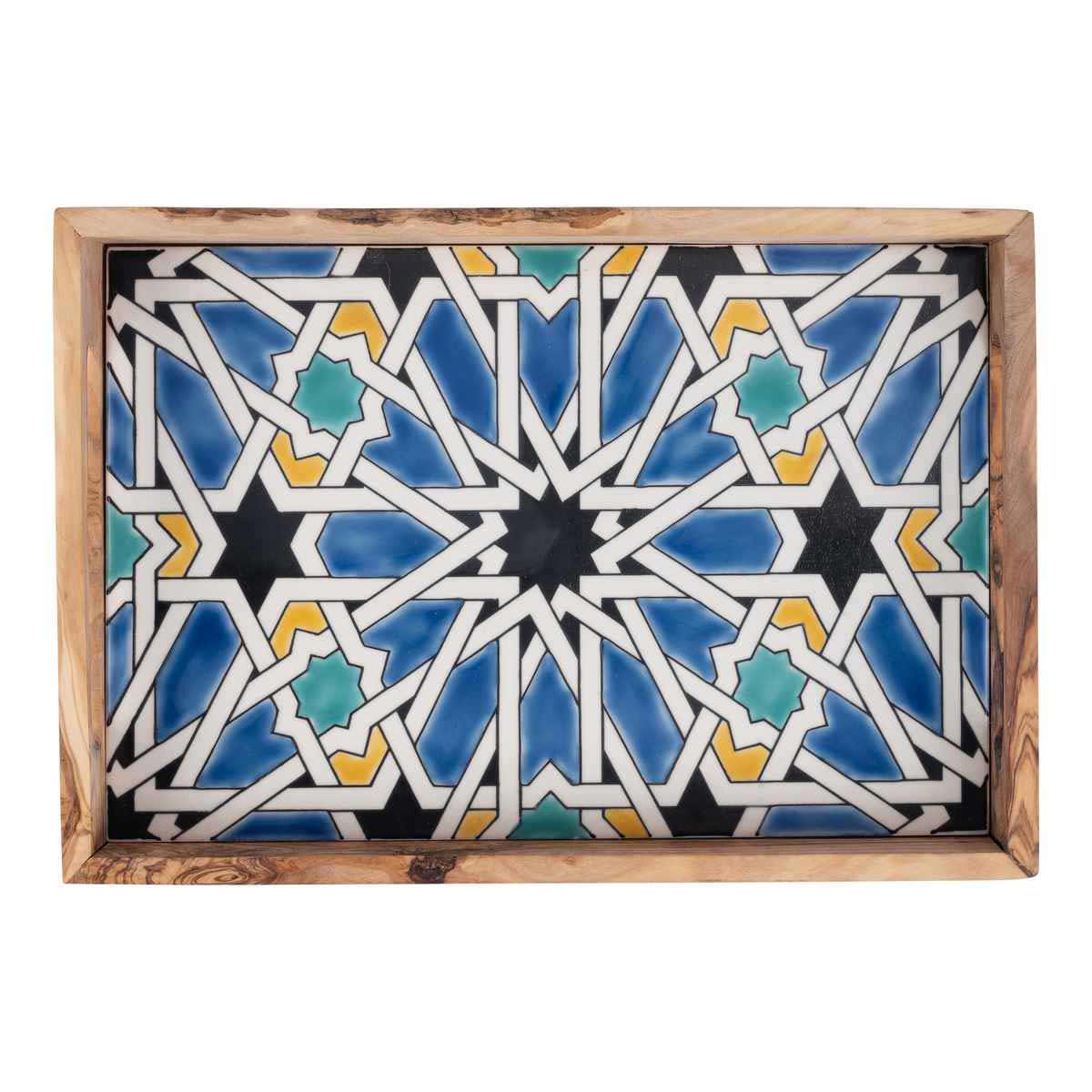 Tray Olivenholz Mosaikfliese Blau