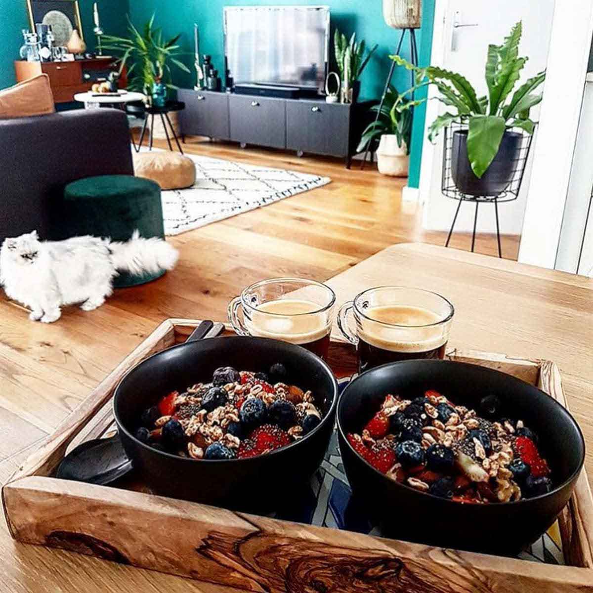 Tray Olivenholz Mosaikfliese Blau