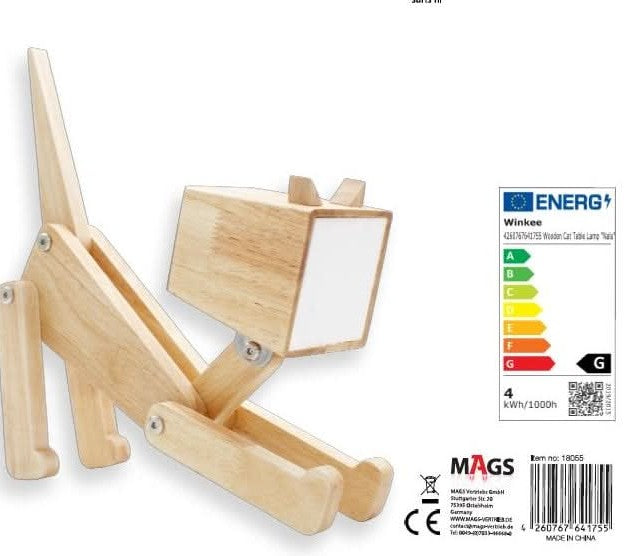 Houten Kattenlamp Oplaadbaar