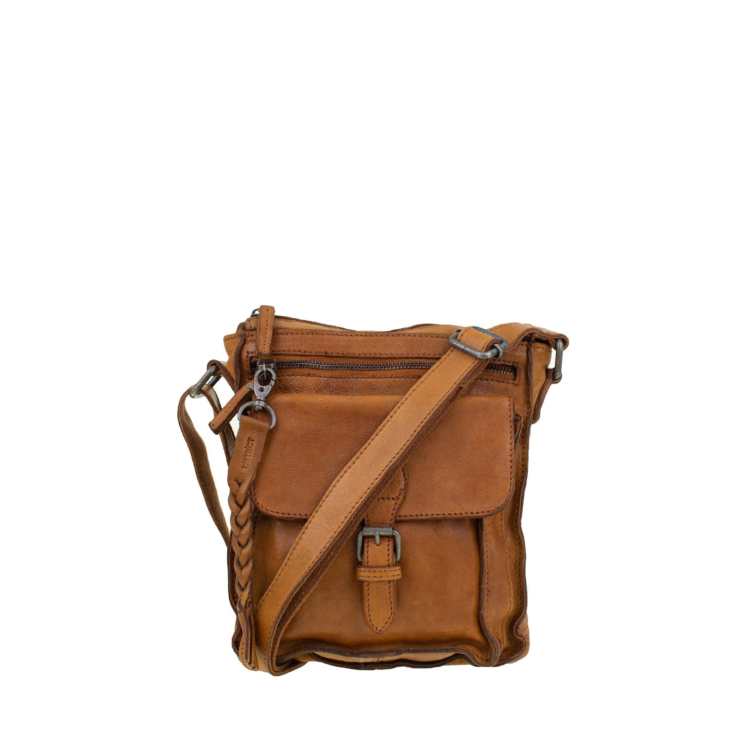 DSTRCT Leather Shoulder Bag Harrington Road Crossbody with extra pocket Cognac
