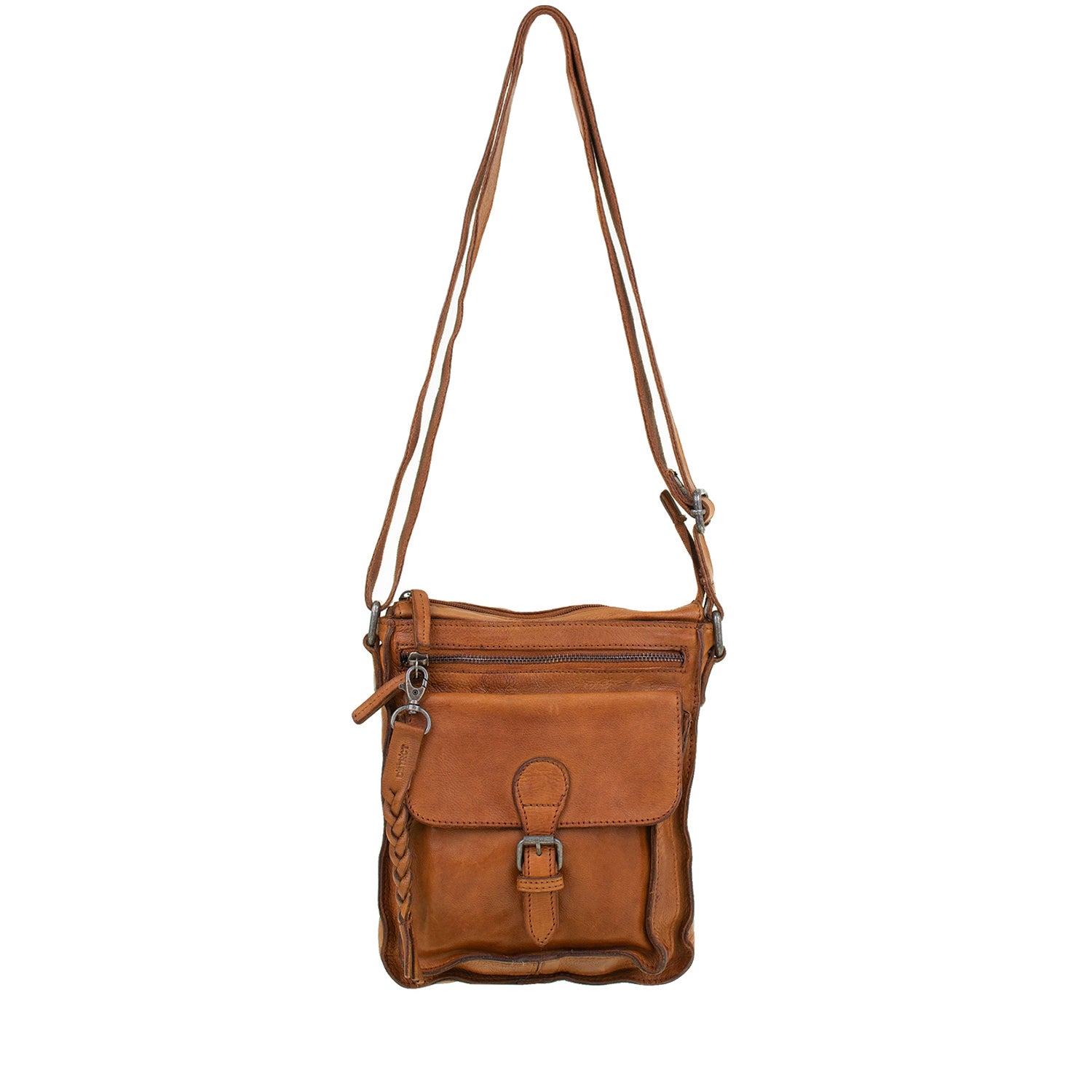 DSTRCT Leather Shoulder Bag Harrington Road Crossbody with extra pocket Cognac