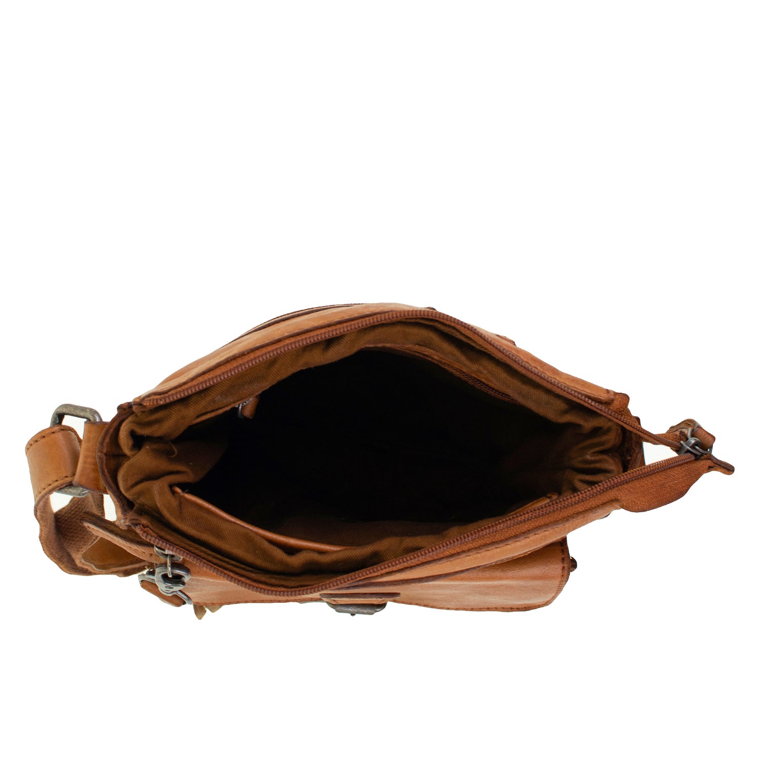 DSTRCT Leather Shoulder Bag Harrington Road Crossbody with extra pocket Cognac
