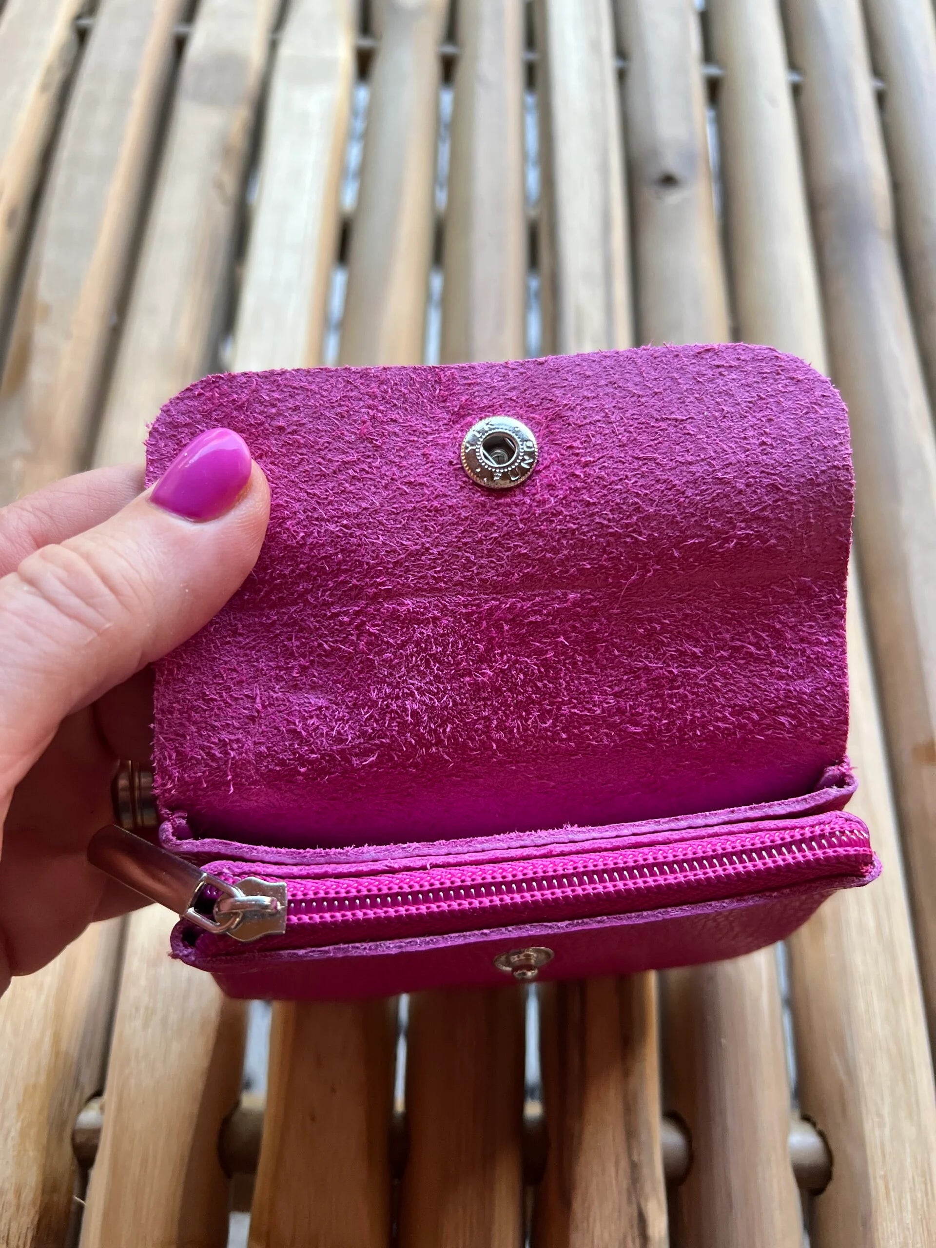Leather Purse with Zipper Blush Small